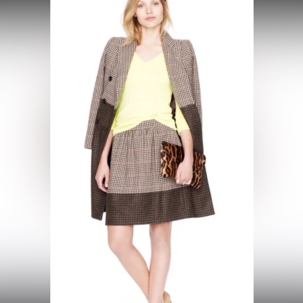 J.CREW Colorblock Check Mini Skirt Wool Plaid Houndstooth Brown 8 M 22236 NEW